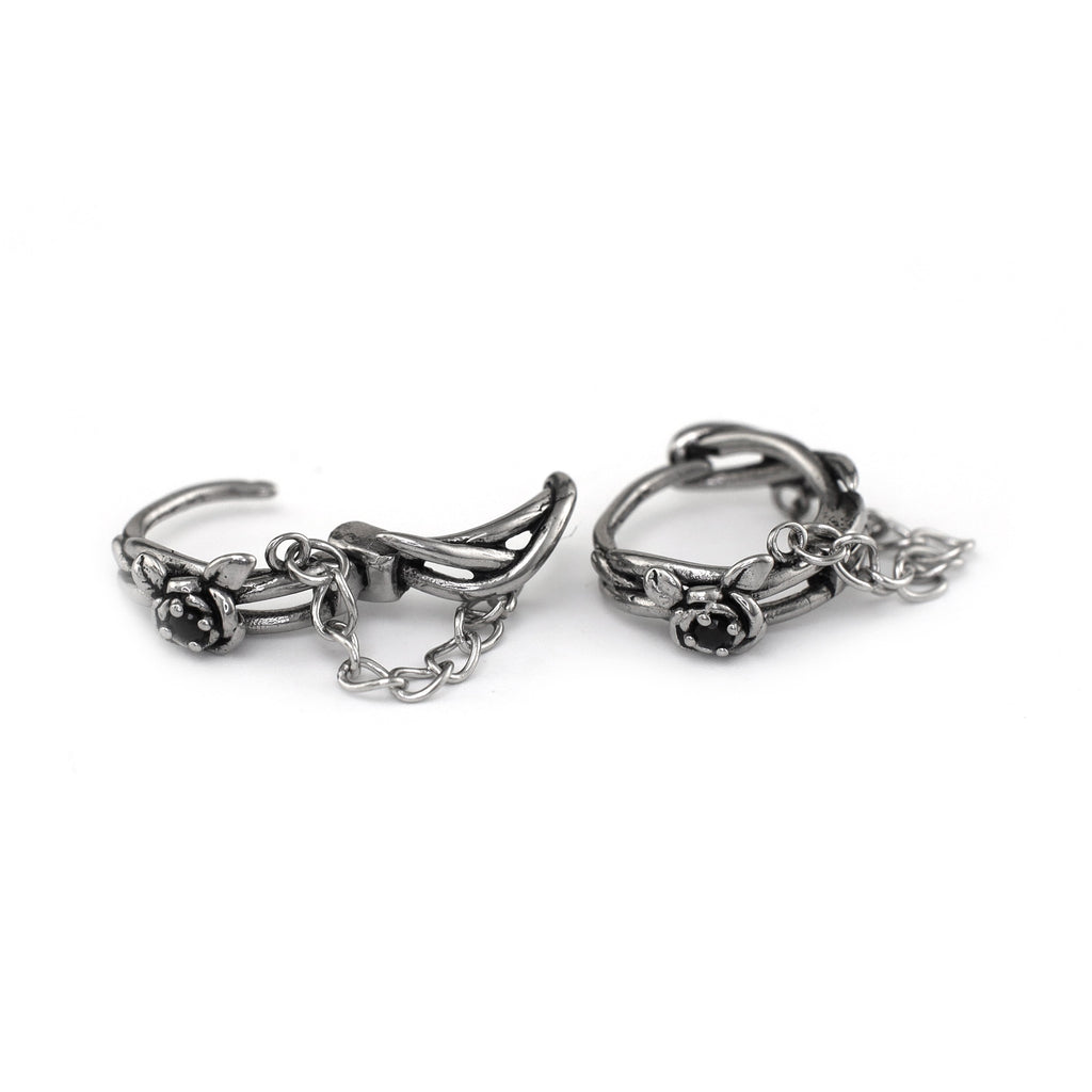 Rose Vine Drop Chain Stainless Steel Earrings - Rose Vine Drop Chain Stainless Steel Earrings - Single by CRUXJEWELRY