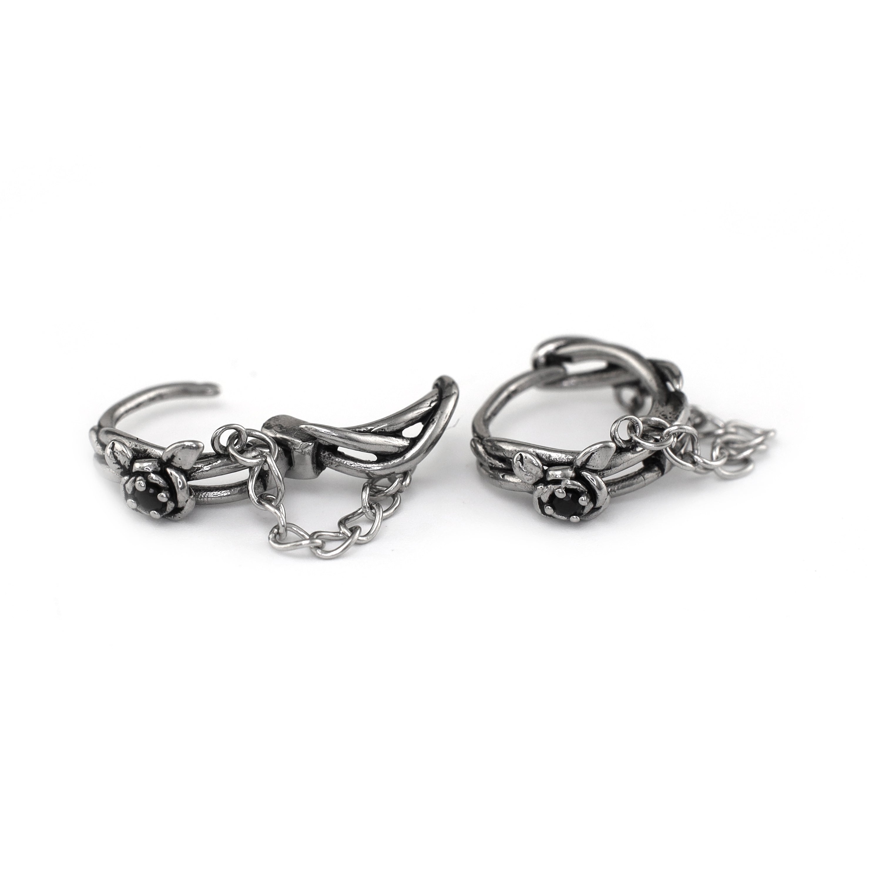 Rose Vine Drop Chain Stainless Steel Earrings - Rose Vine Drop Chain Stainless Steel Earrings - Single by CRUXJEWELRY