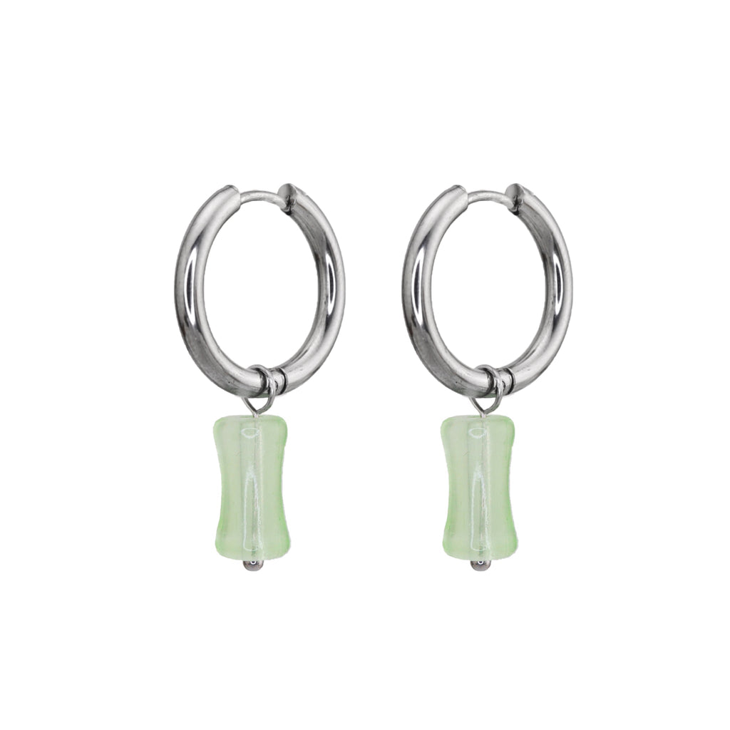 Eastern Aesthetics - Bamboo Joint Jade Dangle Earrings - Eastern Aesthetics - Bamboo Joint Jade Dangle Earrings - Pair of Green by CRUXJEWELRY