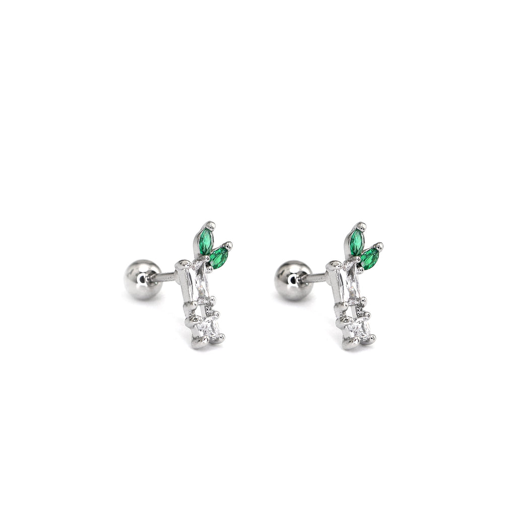 Eastern Aesthetics - Bamboo CZ Externally Threaded. Ear Studs - Eastern Aesthetics - Bamboo CZ Externally Threaded. Ear Studs - Pair of White by CRUXJEWELRY