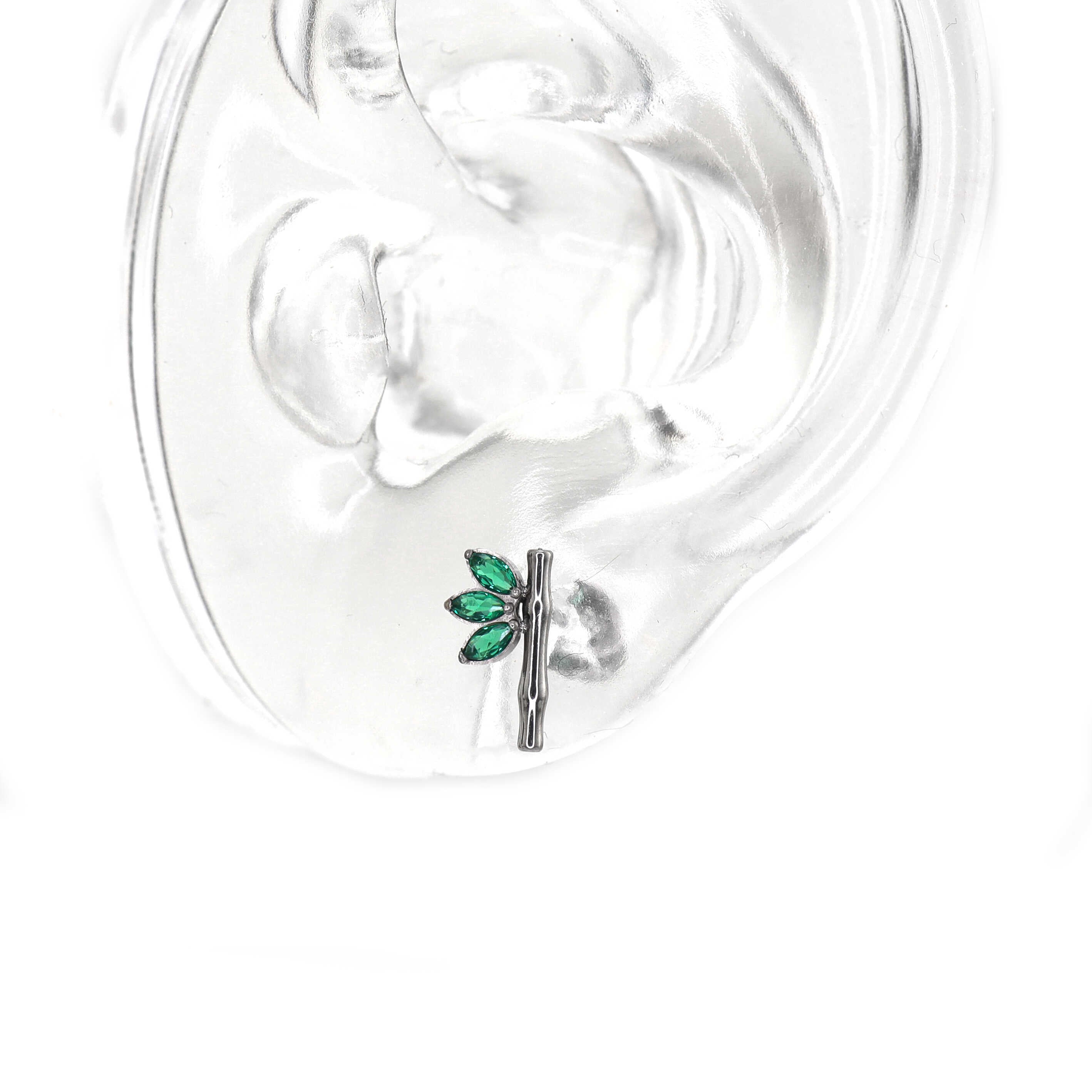 Eastern Aesthetics - Bamboo Leaf CZ Internally Threaded Titanium Studs - Eastern Aesthetics - Bamboo Leaf CZ Internally Threaded Titanium Studs - Sliver / 6mm by CRUXJEWELRY
