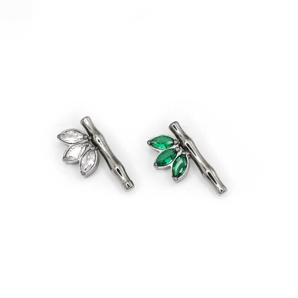 Eastern Aesthetics - Bamboo Leaf CZ Internally Threaded Titanium Studs - Eastern Aesthetics - Bamboo Leaf CZ Internally Threaded Titanium Studs - Sliver / 6mm by CRUXJEWELRY