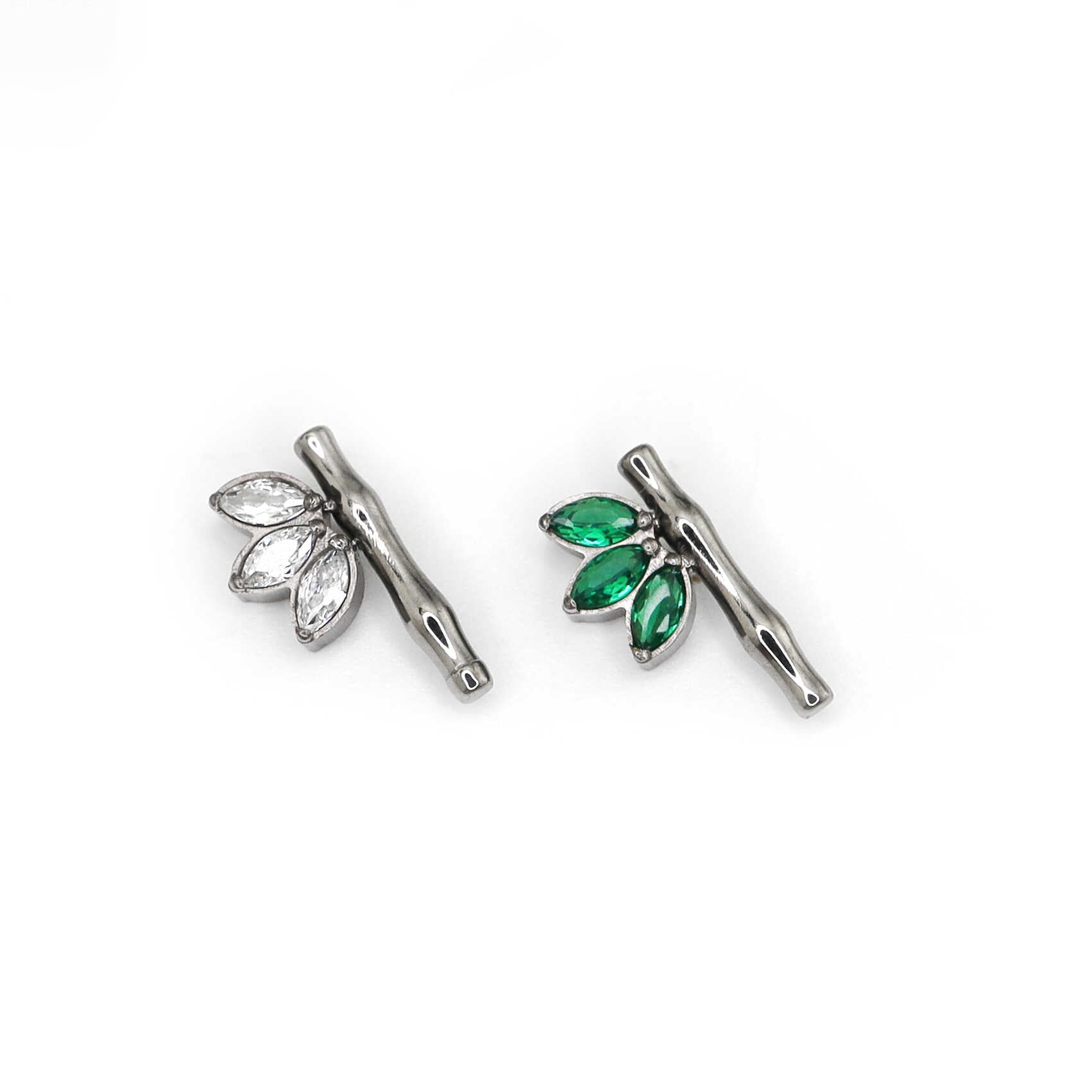 Eastern Aesthetics - Bamboo Leaf CZ Internally Threaded Titanium Studs - Eastern Aesthetics - Bamboo Leaf CZ Internally Threaded Titanium Studs - Sliver / 6mm by CRUXJEWELRY