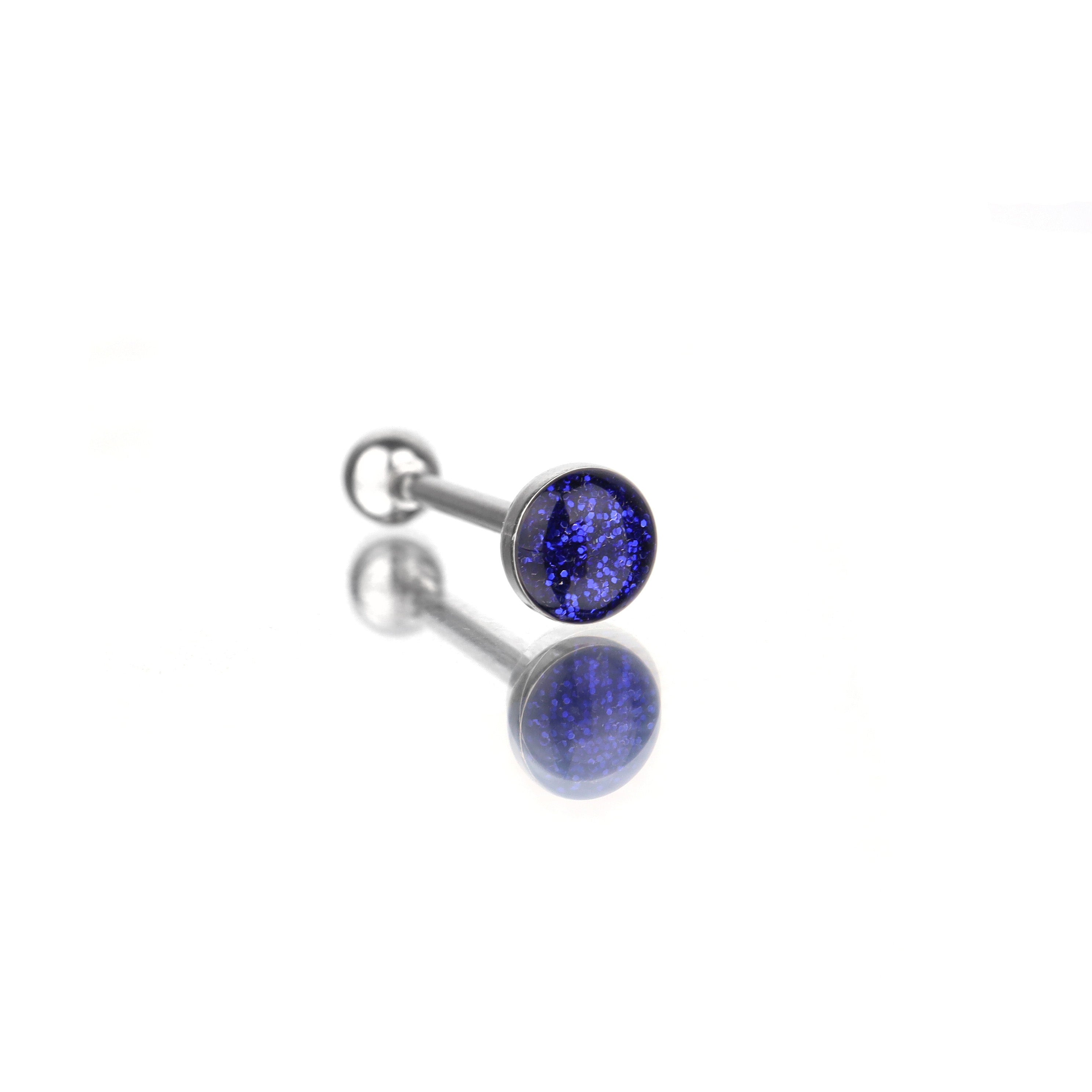 Slick glitter Resin Oil Tongue/Lip Stud - Slick glitter Resin Oil Tongue/Lip Stud - Sapphire Blue by CRUXJEWELRY