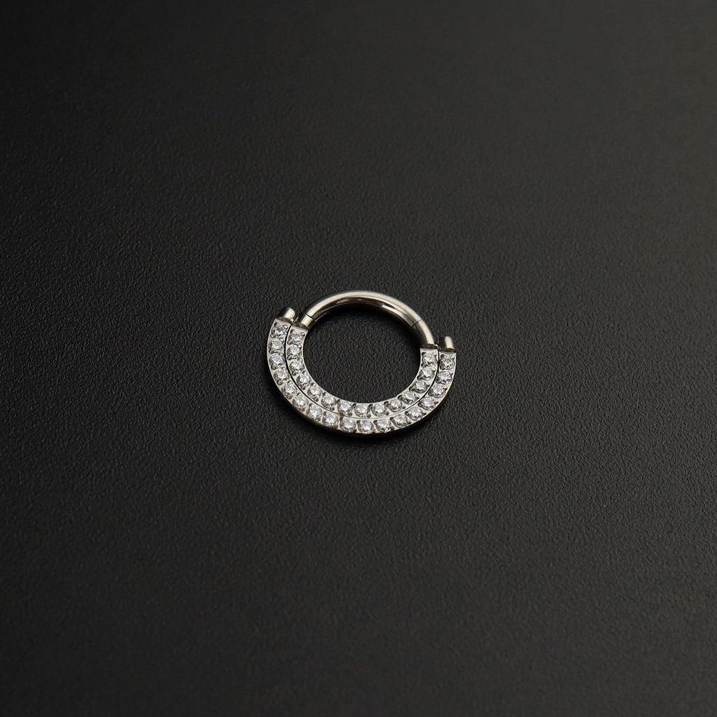 Half Circle Double-Layer CZ Titanium Segment Ring - Half Circle Double-Layer CZ Titanium Segment Ring - 8mm by CRUXJEWELRY