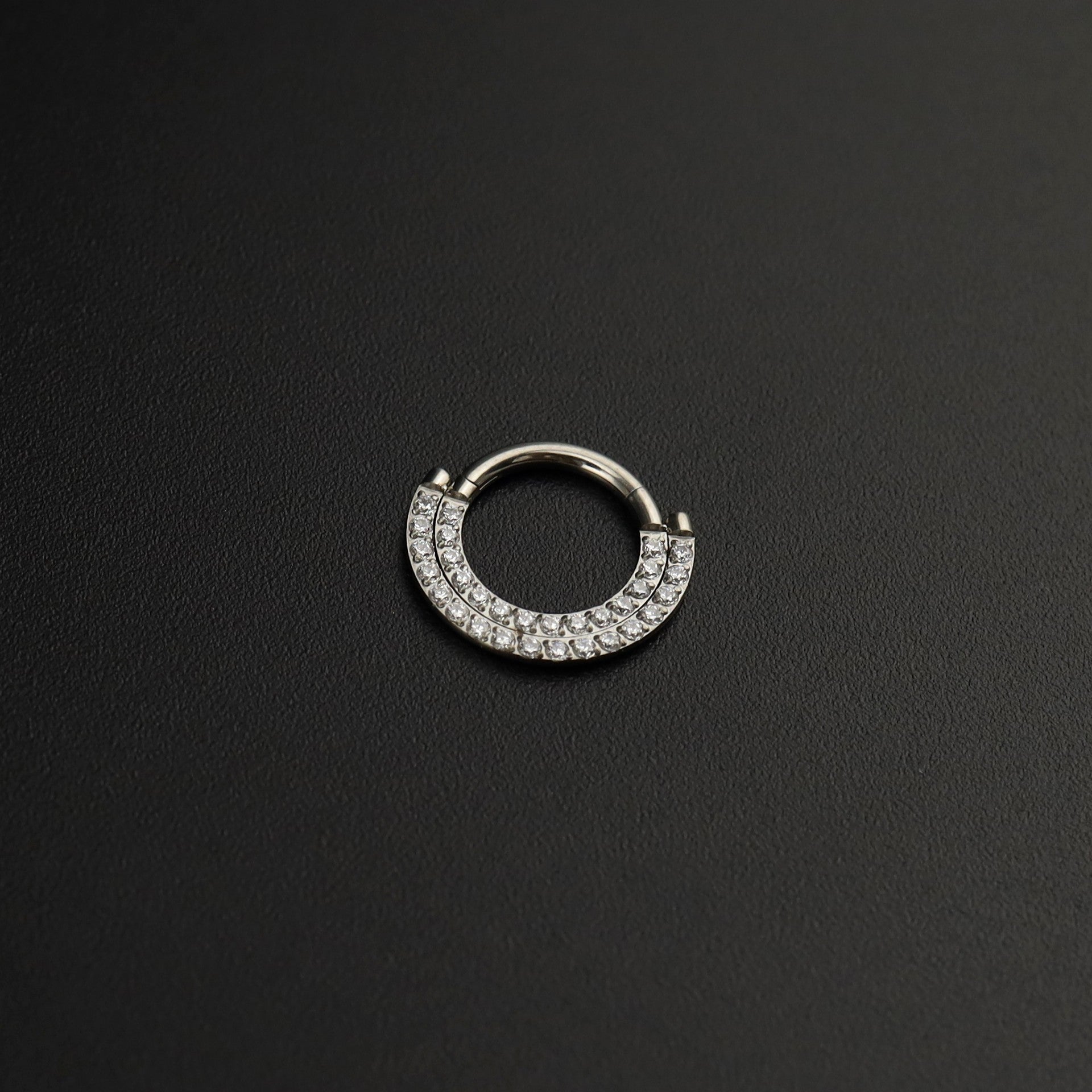 Half Circle Double-Layer CZ Titanium Segment Ring - Half Circle Double-Layer CZ Titanium Segment Ring - 8mm by CRUXJEWELRY