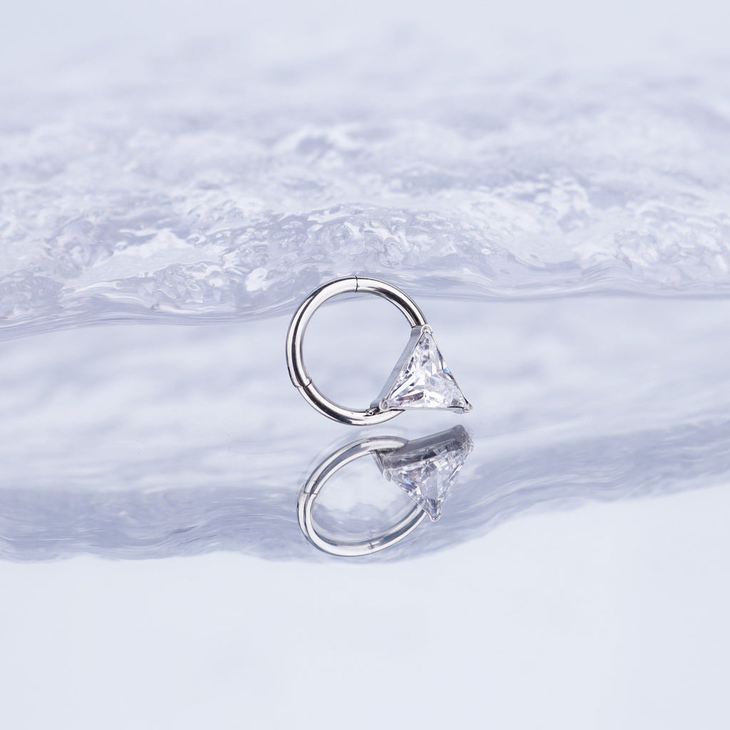 Triangle CZ stainless steel Segment Hoop - Triangle CZ stainless steel Segment Hoop - Radiant White / 8 mm by CRUXJEWELRY