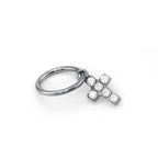 Cross Pendant CZ Titanium Ear Segment Hoop - Cross Pendant CZ Titanium Ear Segment Hoop - Silver / 6mm by CRUXJEWELRY