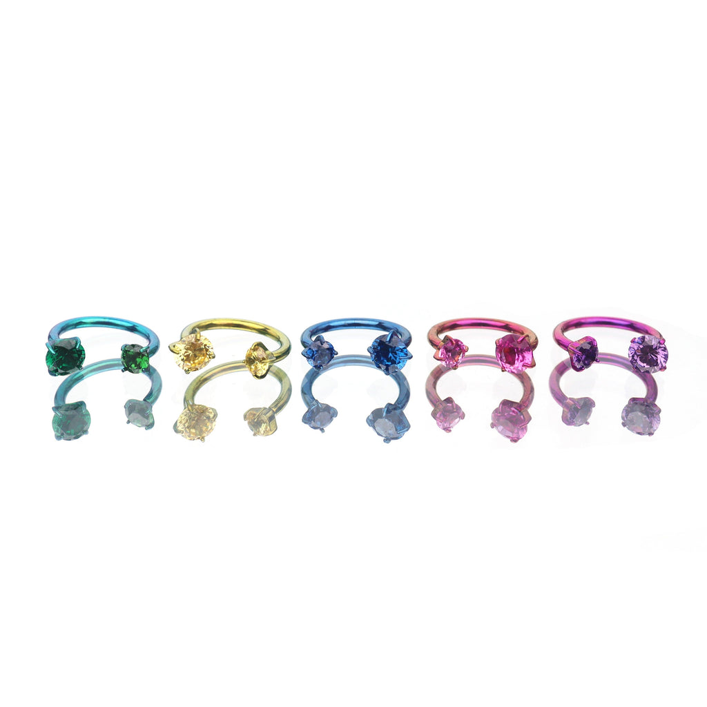 Vivid Internally Threaded CZ Titanium Horseshoe Ring - Vivid Internally Threaded CZ Titanium Horseshoe Ring - White / 3mm / 6mm by CRUXJEWELRY