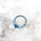 Square-Shaped Rainbow CZ Titanium Segment Hoop - Square-Shaped Rainbow CZ Titanium Segment Hoop - Blue by CRUXJEWELRY