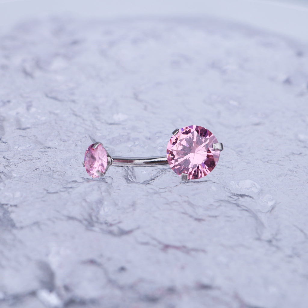 Round CZ Stainless Steel Belly Ring - Round CZ Stainless Steel Belly Ring - Pink / 6mm by CRUXJEWELRY