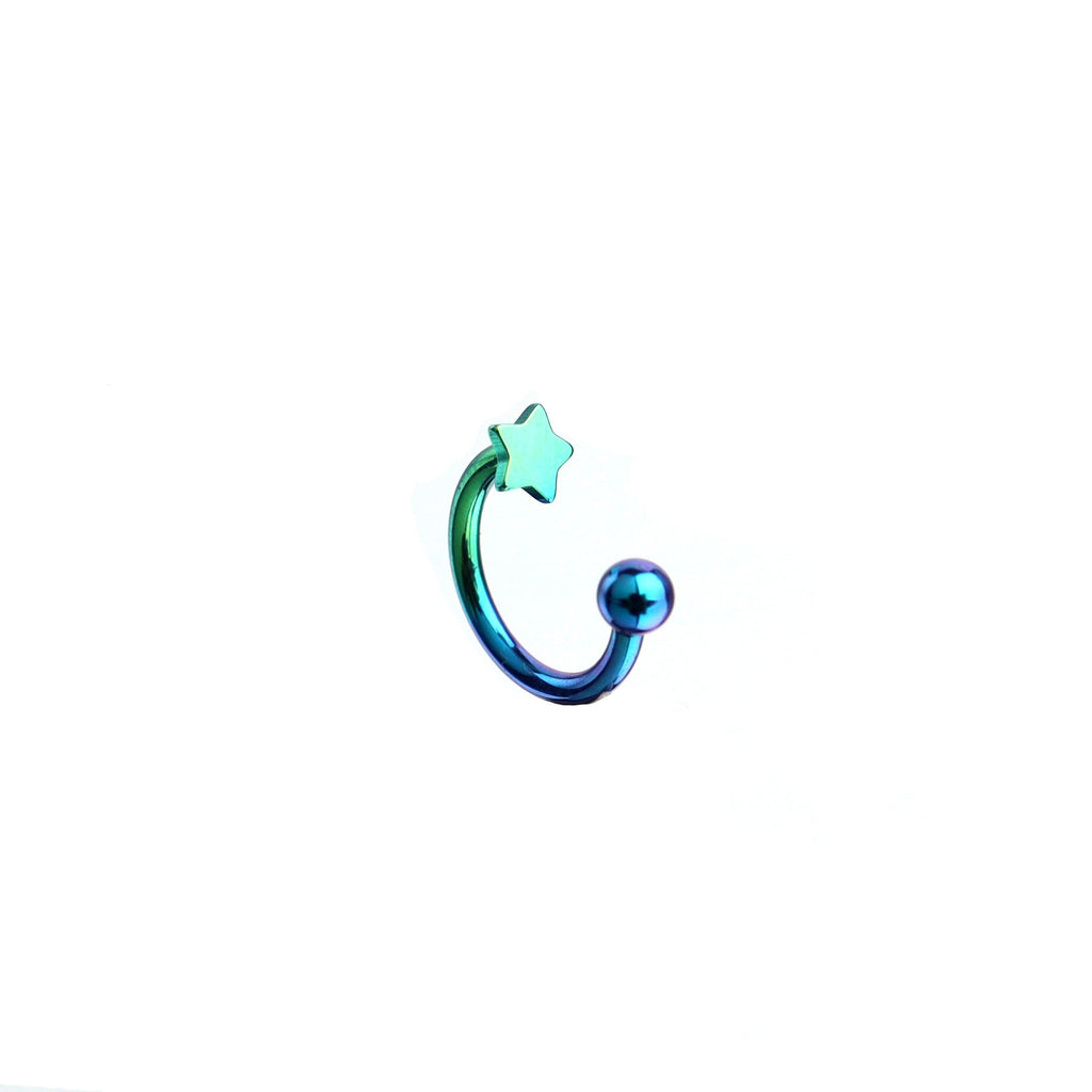 16G Star Titanium Internally Threaded Horseshoe Ring - 16G Star Titanium Internally Threaded Horseshoe Ring - Blue-Green Gradient / 6 mm by CRUXJEWELRY