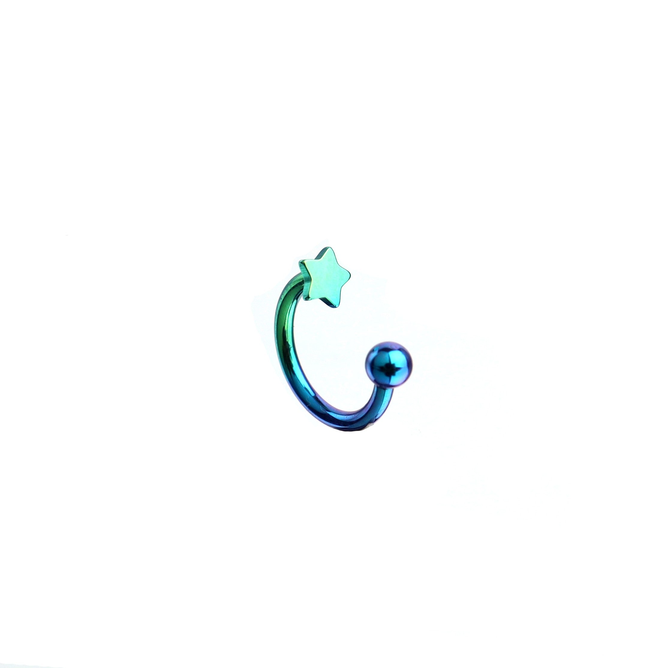 16G Star Titanium Internally Threaded Horseshoe Ring - 16G Star Titanium Internally Threaded Horseshoe Ring - Blue-Green Gradient / 6 mm by CRUXJEWELRY