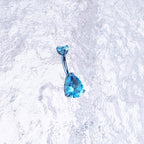 Teardrop CZ Internally Threaded Titanium Belly Ring - Teardrop CZ Internally Threaded Titanium Belly Ring - Ocean Blue / 6 mm by CRUXJEWELRY