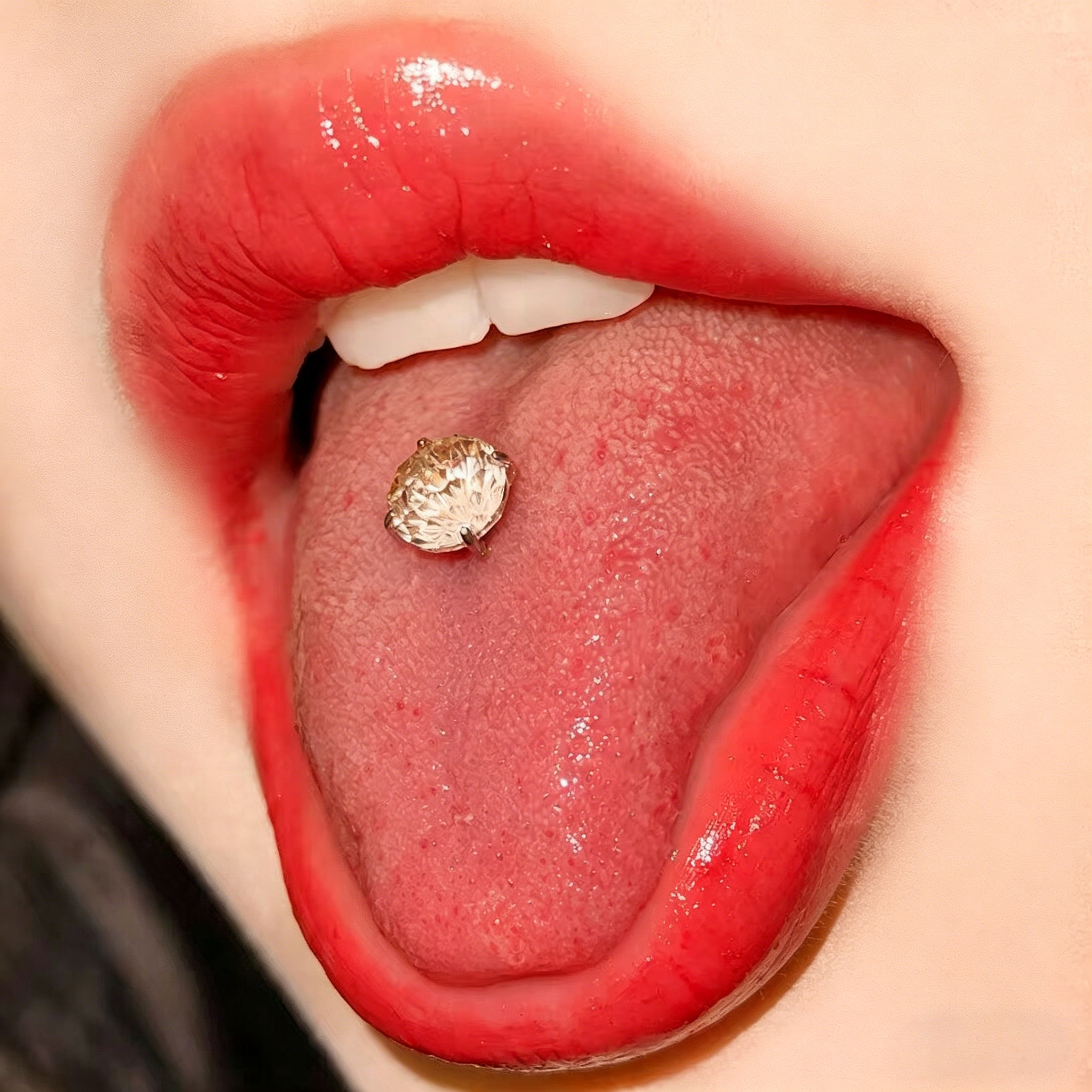Dazzling Firework Cut 6mm CZ Tongue Ring - Drink-Safe Titanium Barbell
