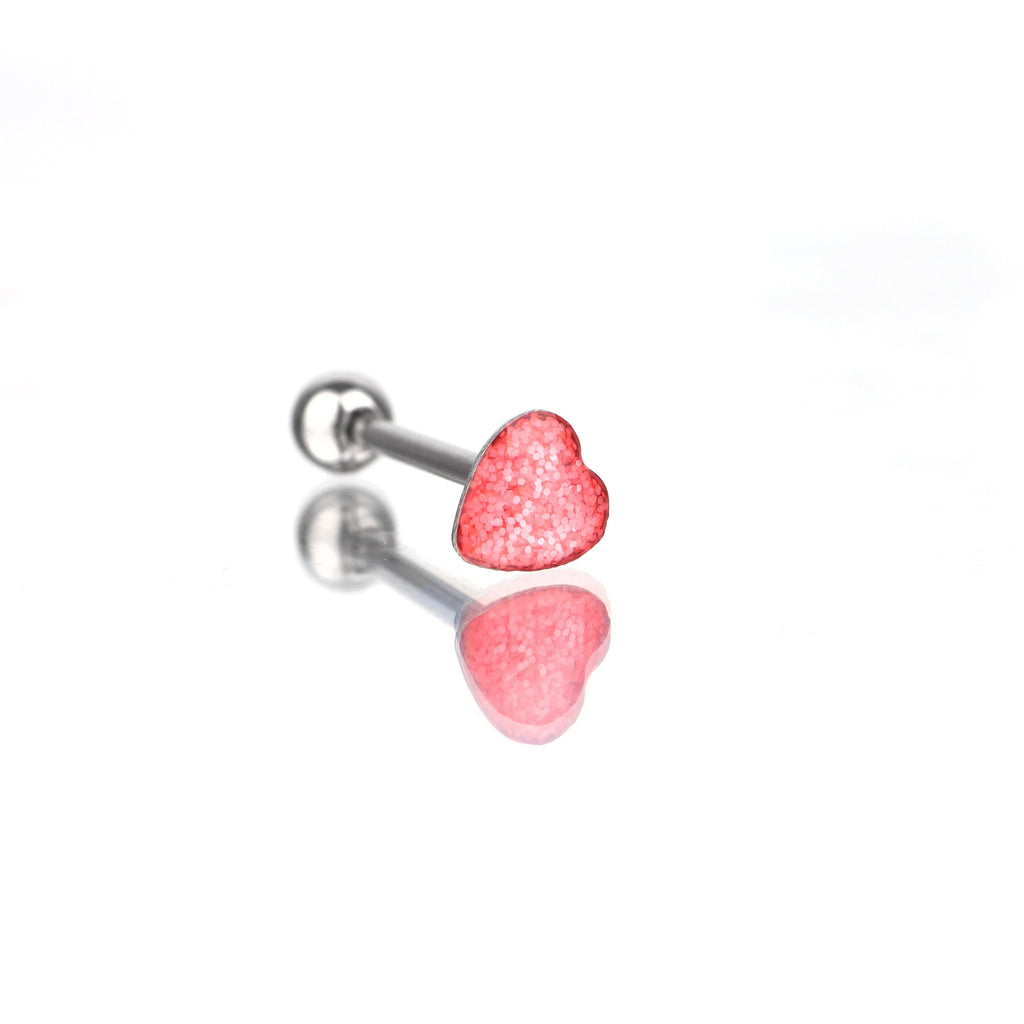 Colorful Glitter Resin Heart Oil Slick tongue stud - Colorful Glitter Resin Heart Oil Slick tongue stud - Pink by CRUXJEWELRY