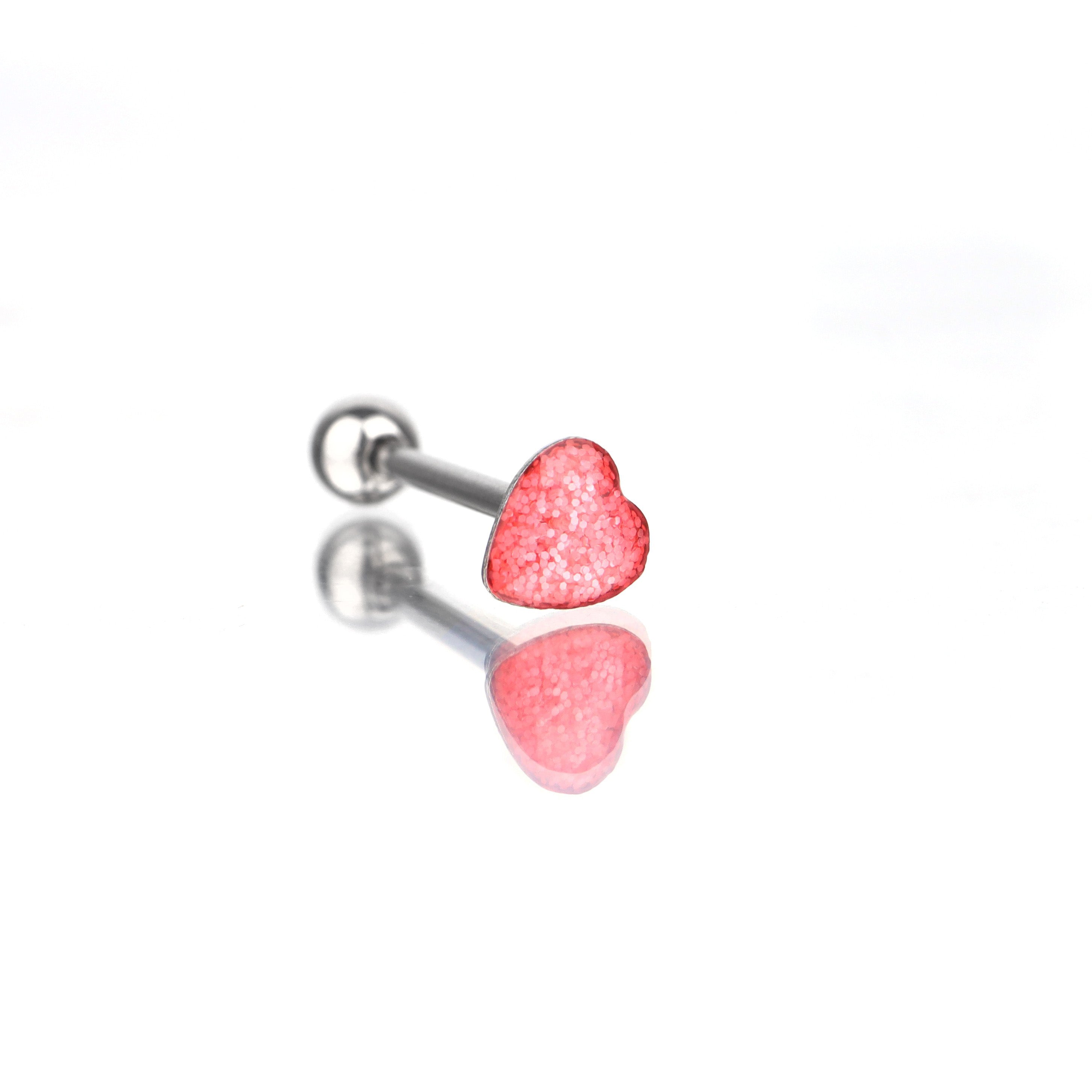 Colorful Glitter Resin Heart Oil Slick tongue stud - Colorful Glitter Resin Heart Oil Slick tongue stud - Pink by CRUXJEWELRY