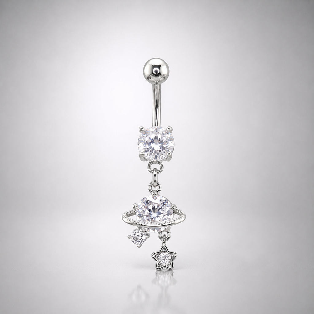 Saturn CZ Pendant Belly Ring