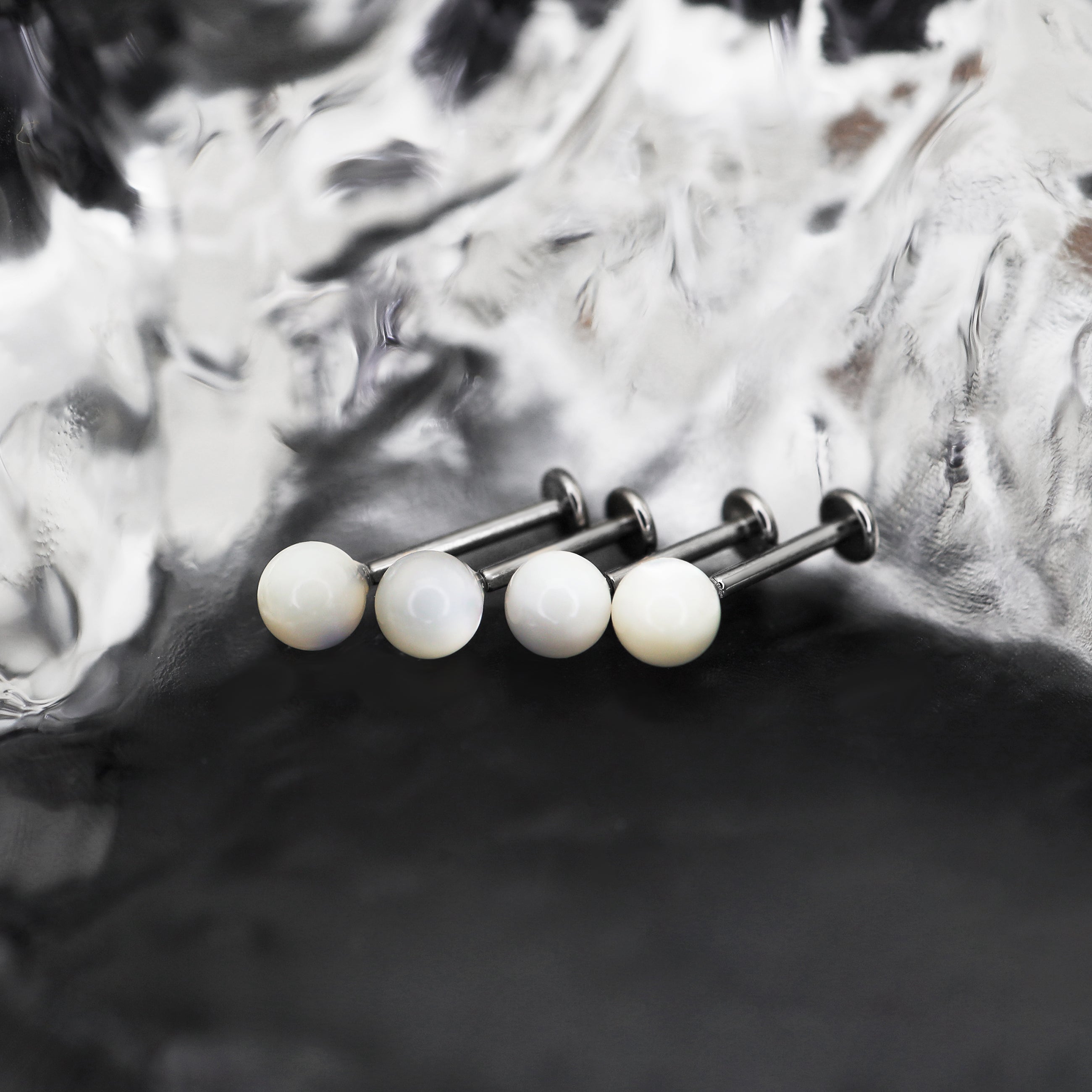 White butterfly shell pearl Internally Threaded Titanium Ear Studs - White butterfly shell pearl Internally Threaded Titanium Ear Studs - 6mm by CRUXJEWELRY