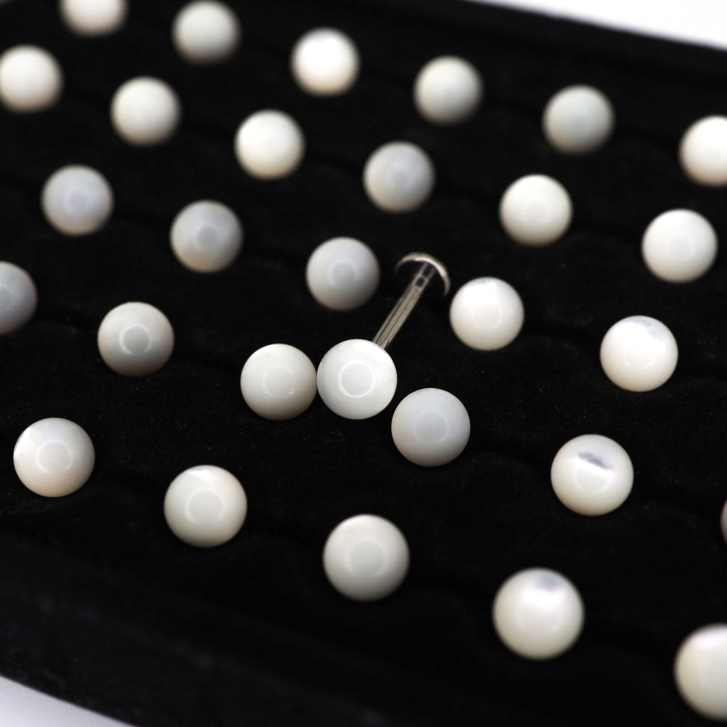 White butterfly shell pearl Internally Threaded Titanium Ear Studs - White butterfly shell pearl Internally Threaded Titanium Ear Studs - 6mm by CRUXJEWELRY