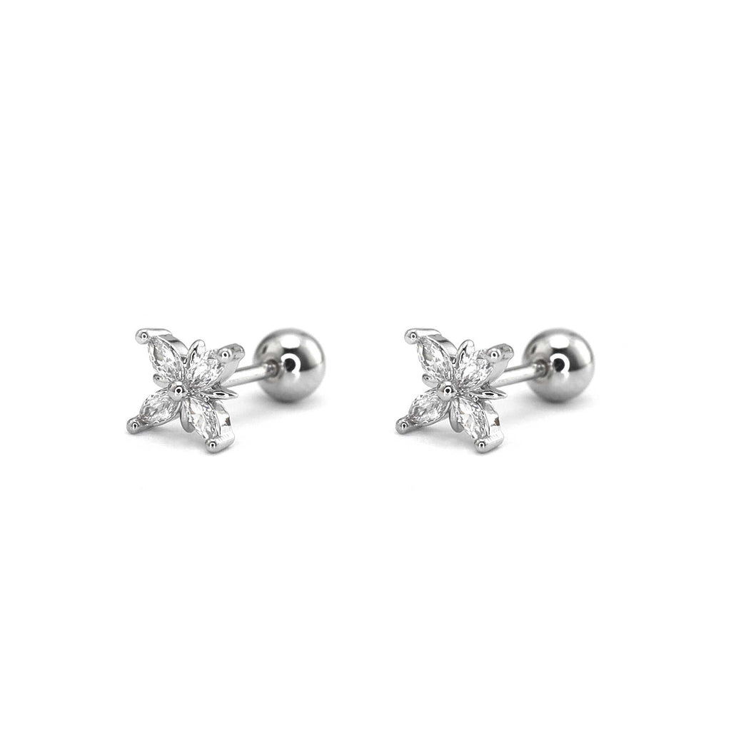 Minimalist Four Flower Ear Stud with Zirconia - Minimalist Four Flower Ear Stud with Zirconia - Set by CRUXJEWELRY