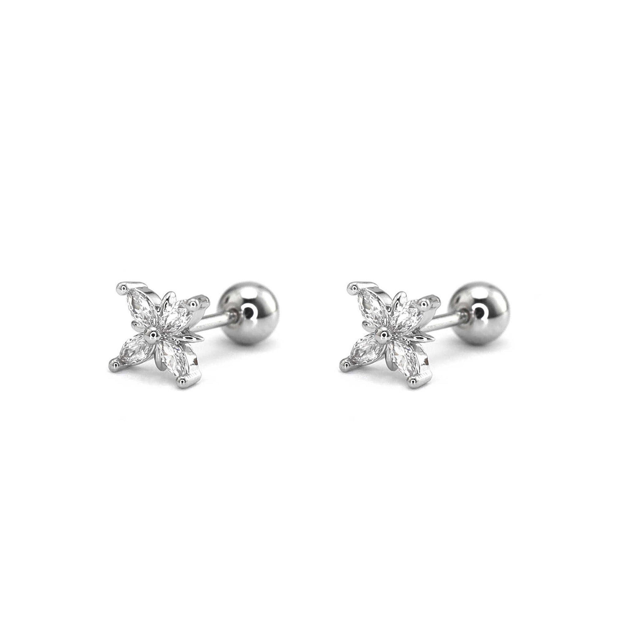 Minimalist Four Flower Ear Stud with Zirconia - Minimalist Four Flower Ear Stud with Zirconia - Set by CRUXJEWELRY