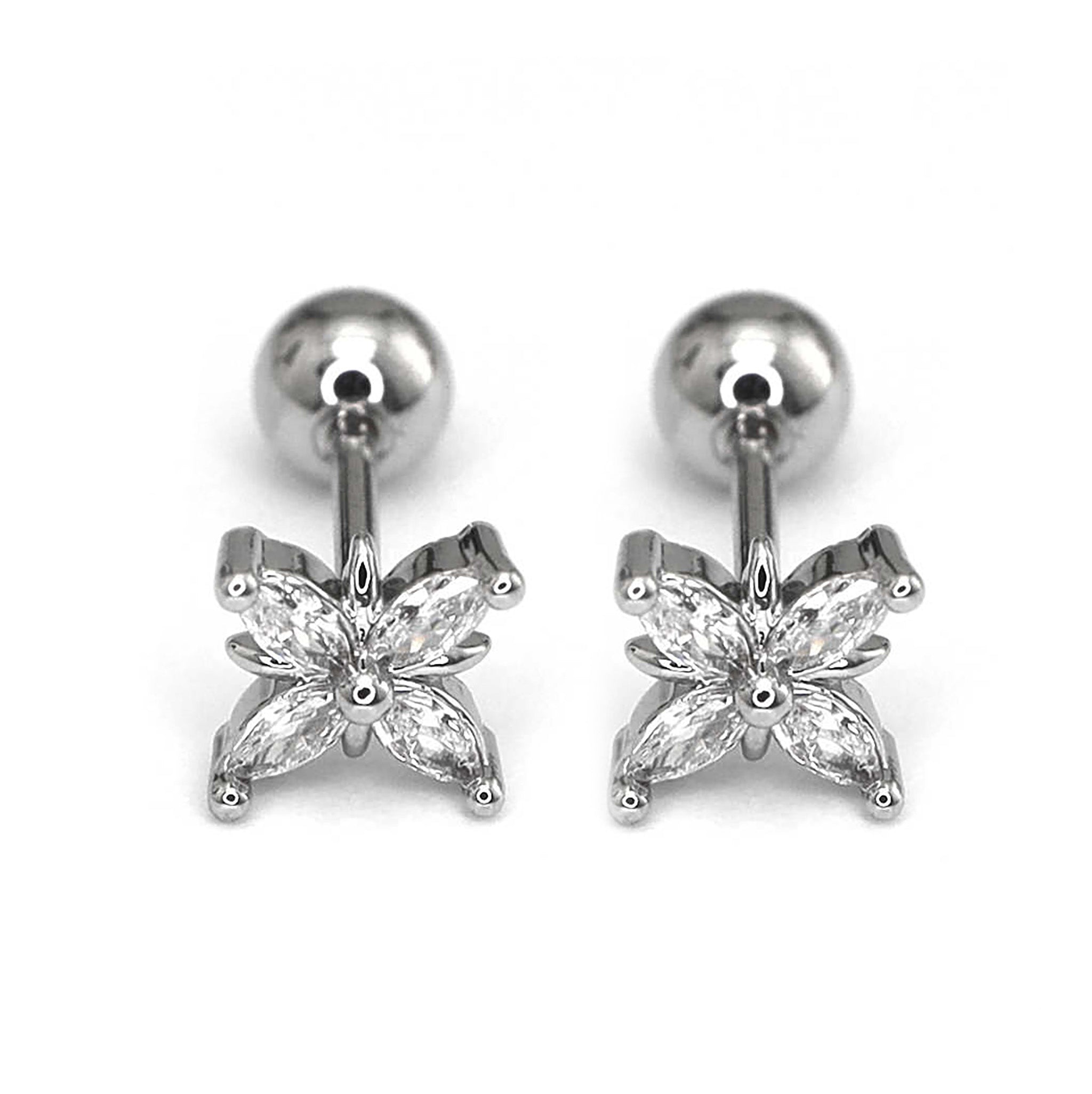 Minimalist Four Flower Ear Stud with Zirconia - Minimalist Four Flower Ear Stud with Zirconia - Single by CRUXJEWELRY
