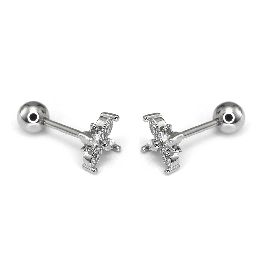 Minimalist Four Flower Ear Stud with Zirconia - Minimalist Four Flower Ear Stud with Zirconia - Single by CRUXJEWELRY