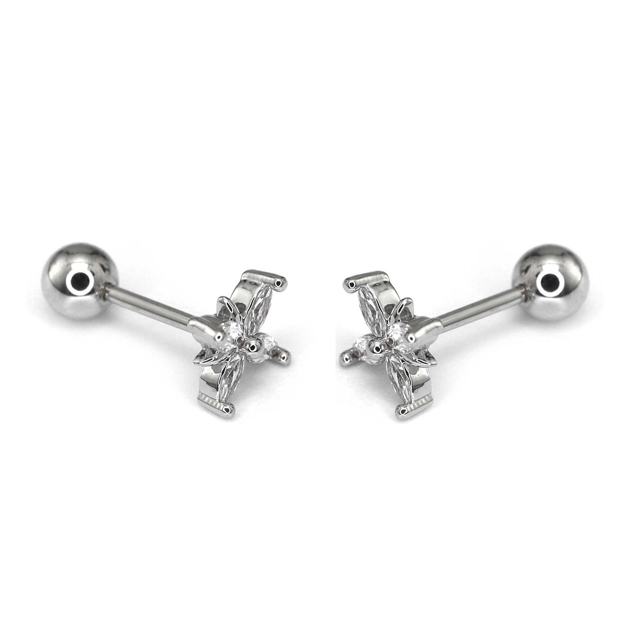 Minimalist Four Flower Ear Stud with Zirconia - Minimalist Four Flower Ear Stud with Zirconia - Single by CRUXJEWELRY