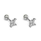 Minimalist Four Flower Ear Stud with Zirconia - Minimalist Four Flower Ear Stud with Zirconia - Single by CRUXJEWELRY
