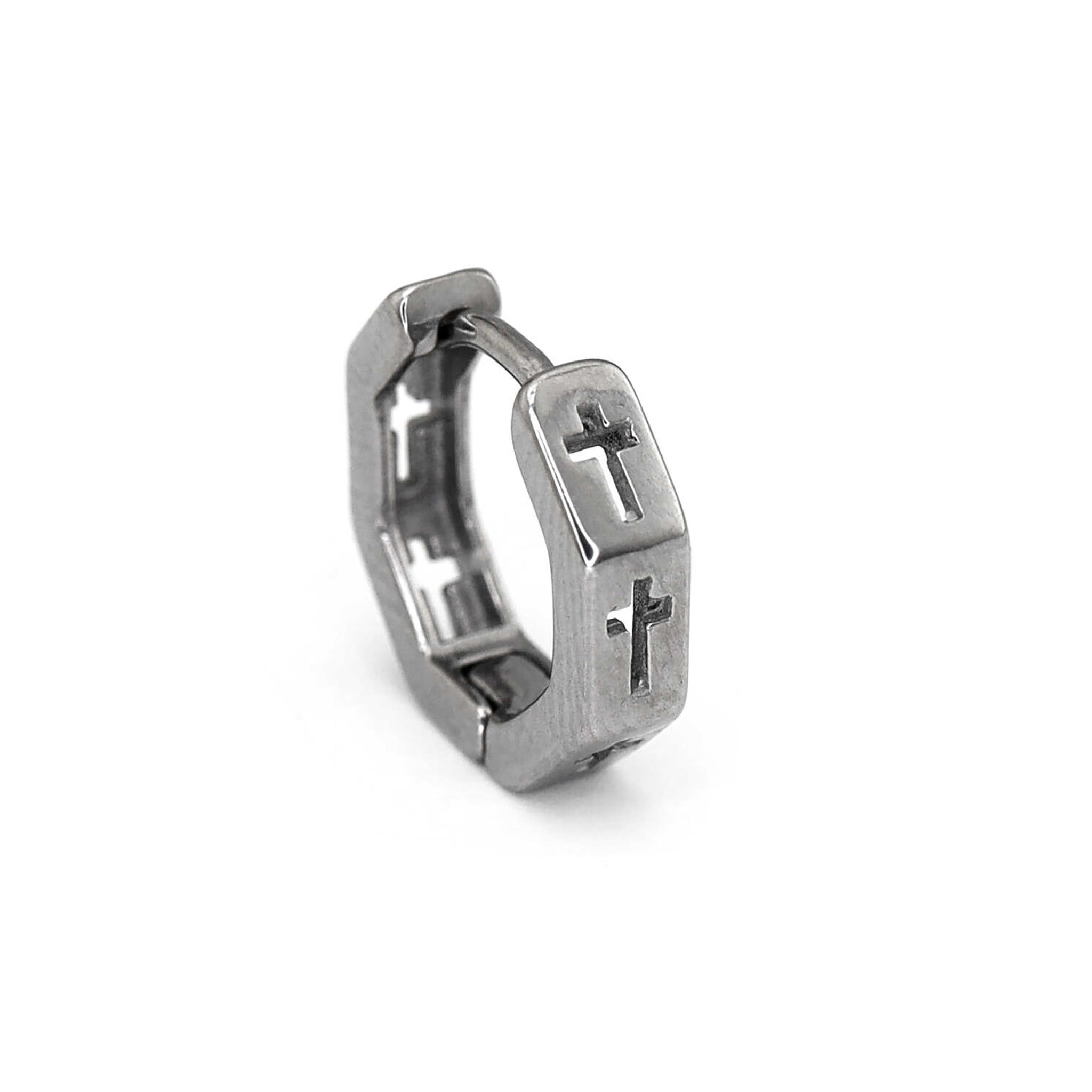 Openwork Hexagon Cross Stainless Steel Earrings - Openwork Hexagon Cross Stainless Steel Earrings - Single by CRUXJEWELRY