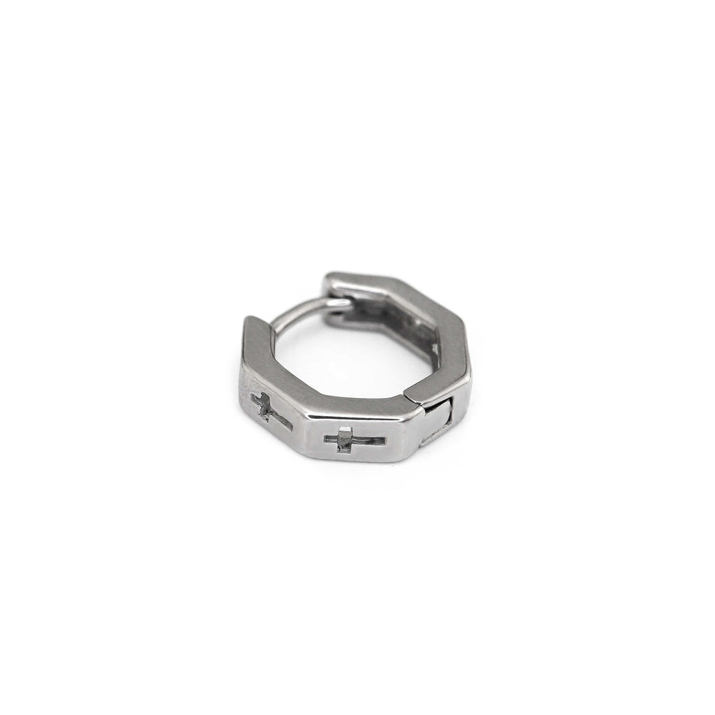 Openwork Hexagon Cross Stainless Steel Earrings - Openwork Hexagon Cross Stainless Steel Earrings - Single by CRUXJEWELRY