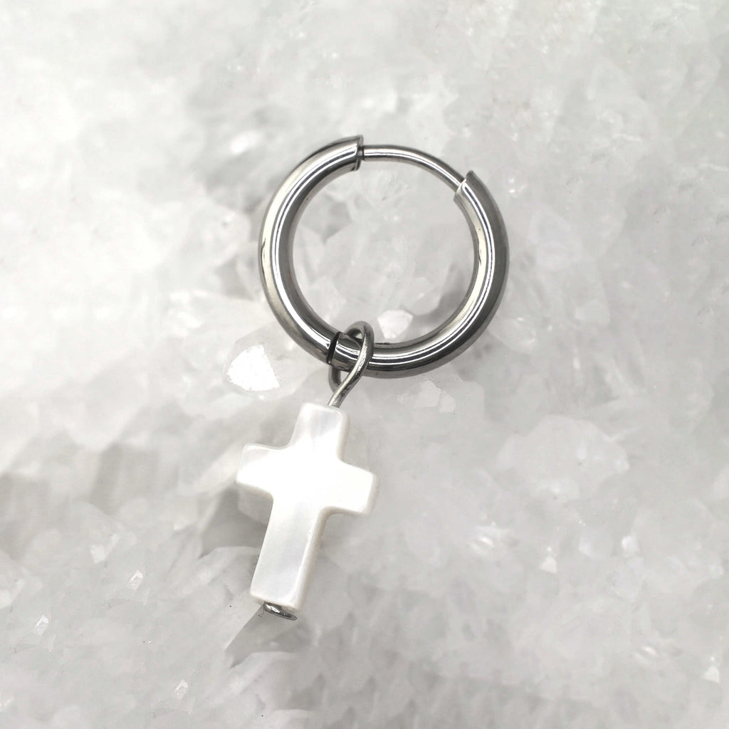 CRUX - MOP Cross Pendant stainless steel Earrings - CRUX - MOP Cross Pendant stainless steel Earrings - Single by CRUXJEWELRY