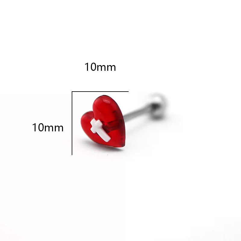 CRUX - Resin Heart Cross stainless steel Tongue Stud - CRUX - Resin Heart Cross stainless steel Tongue Stud - 1.2mm/16G / 12mm by CRUXJEWELRY