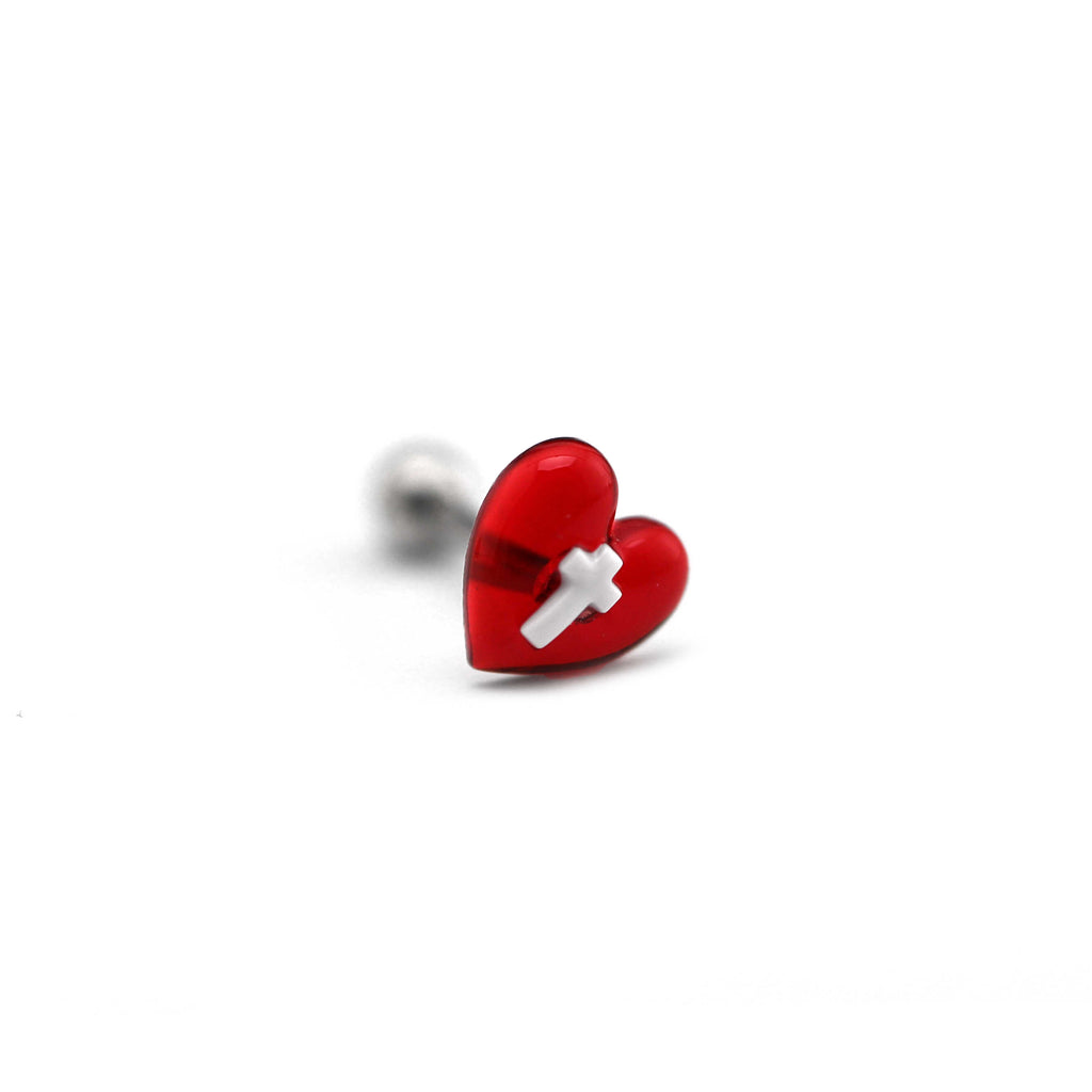 CRUX - Resin Heart Cross stainless steel Tongue Stud - CRUX - Resin Heart Cross stainless steel Tongue Stud - 1.2mm/16G / 12mm by CRUXJEWELRY