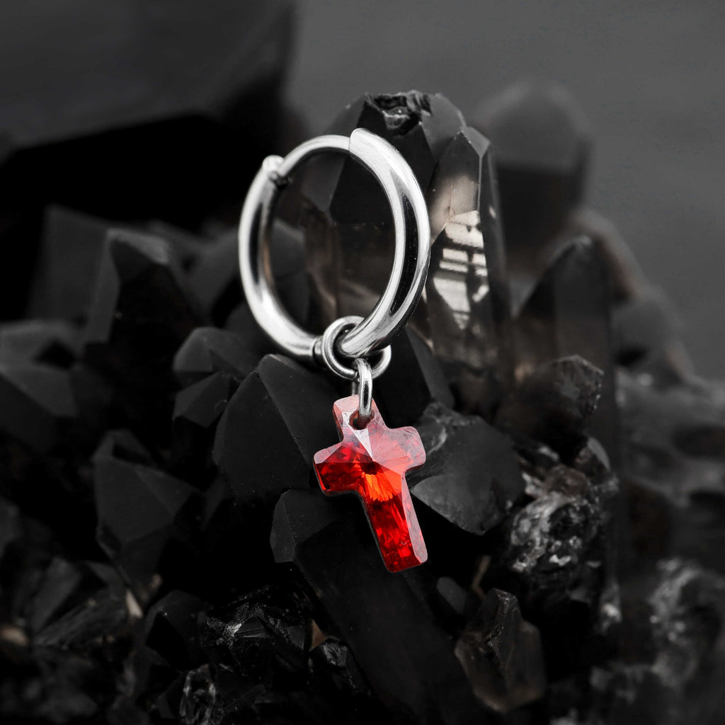 CURX - Cross CZ stainless steel Earrings - CURX - Cross CZ stainless steel Earrings - Red / Single by CRUXJEWELRY