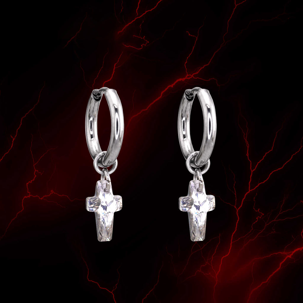CURX - Cross CZ stainless steel Earrings - CURX - Cross CZ stainless steel Earrings - White / Set by CRUXJEWELRY