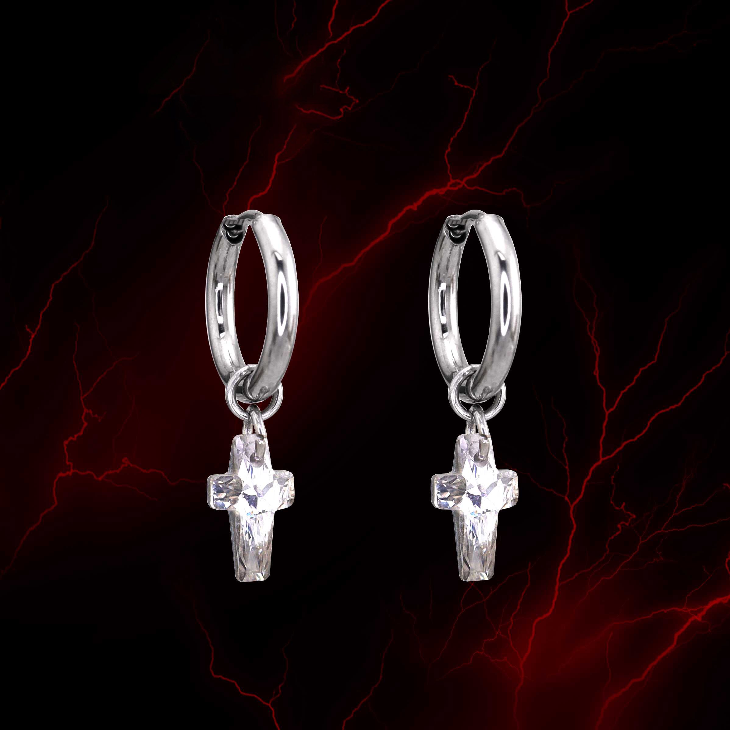 CURX - Cross CZ stainless steel Earrings - CURX - Cross CZ stainless steel Earrings - White / Set by CRUXJEWELRY