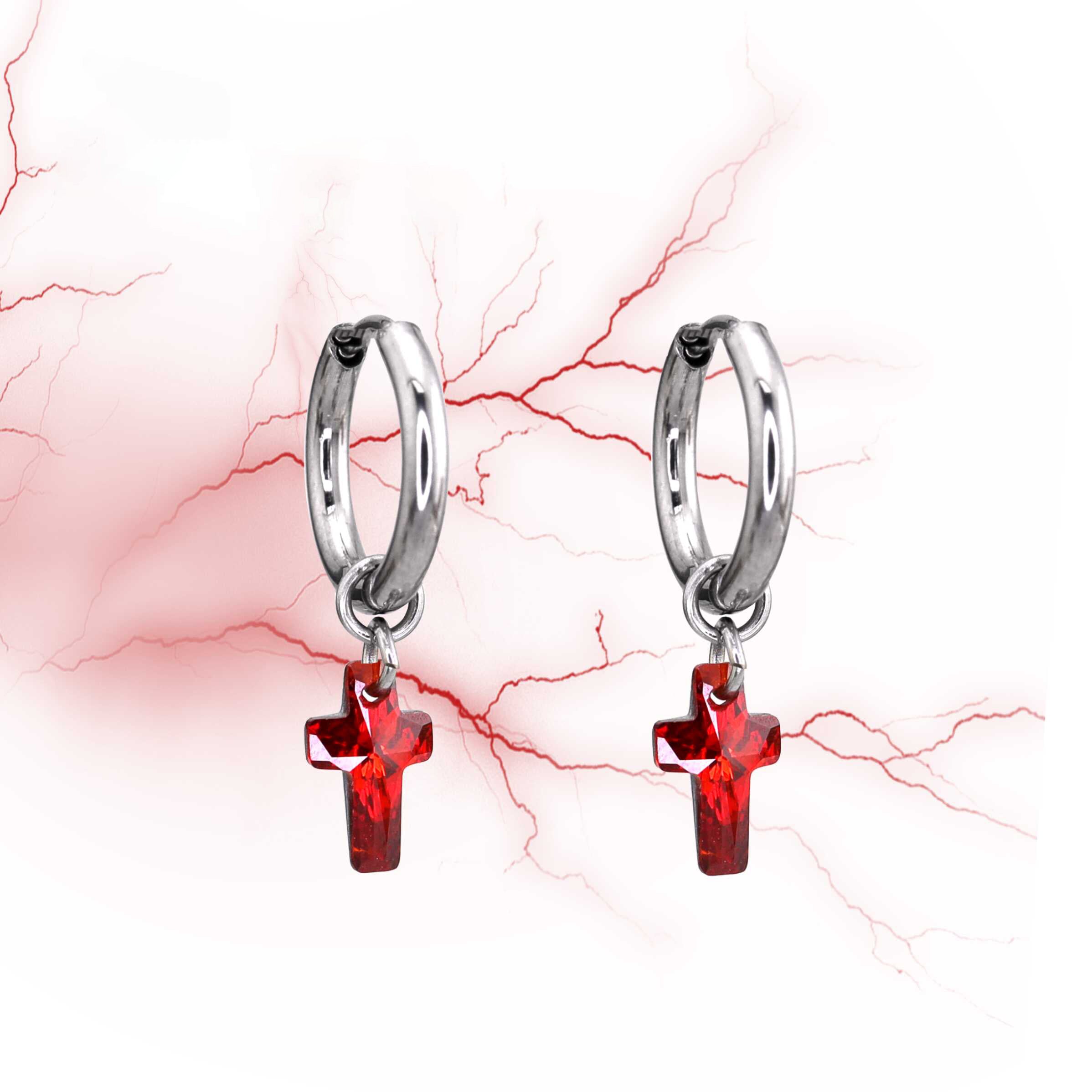 CURX - Cross CZ stainless steel Earrings - CURX - Cross CZ stainless steel Earrings - Red / Set by CRUXJEWELRY