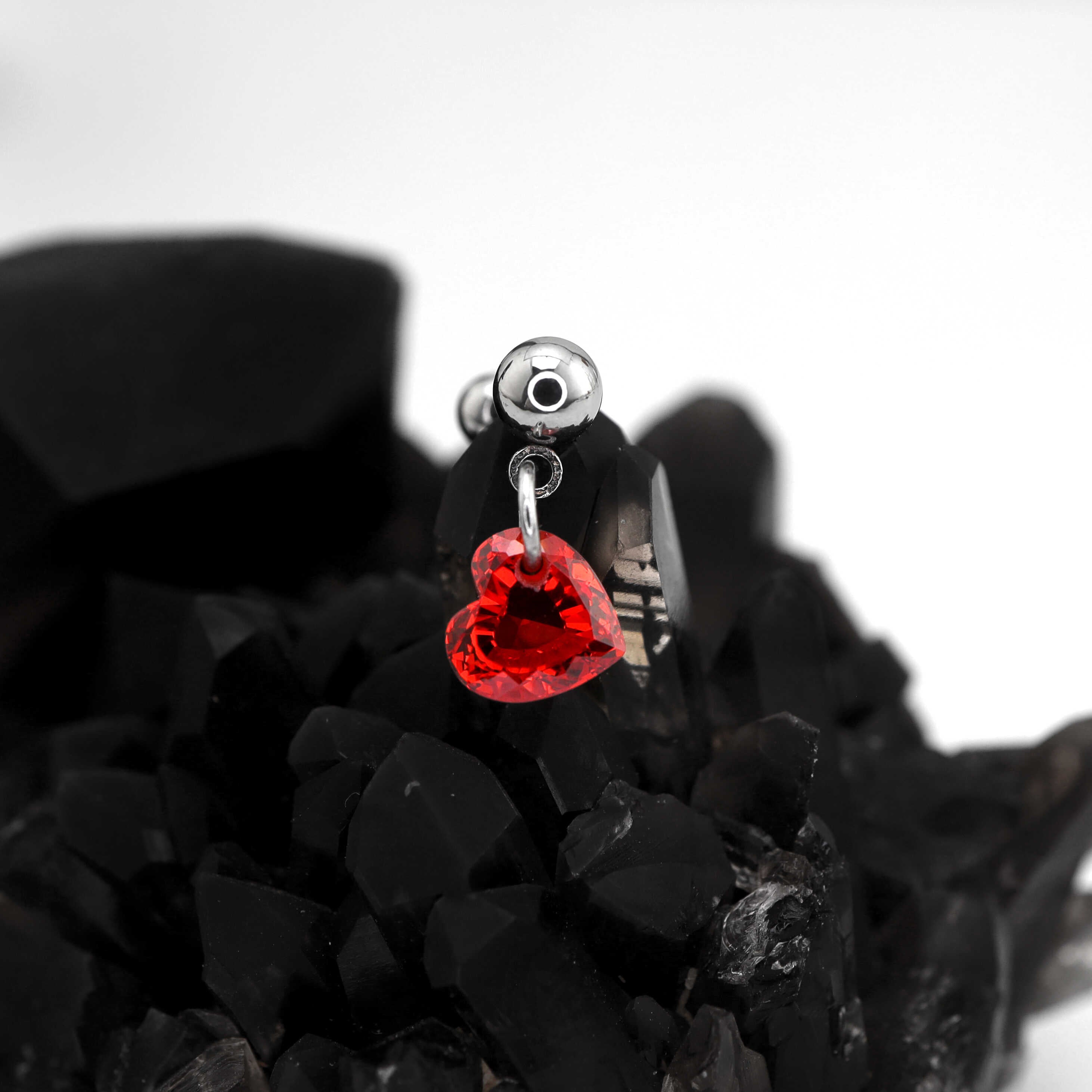 CRUX - Red Heart CZ Dangle stainless steel Ear Studs - CRUX - Red Heart CZ Dangle stainless steel Ear Studs - Single / 0.8mm/20G / 6mm by CRUXJEWELRY