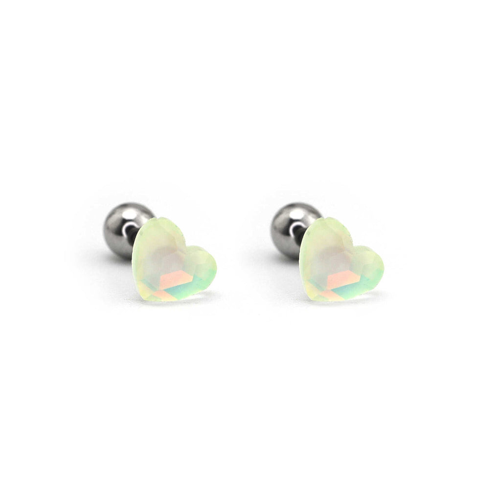 PAIR OF Basic Heart Crystal Thin Gauge stainless steel Ear Studs - PAIR OF Basic Heart Crystal Thin Gauge stainless steel Ear Studs - White by CRUXJEWELRY