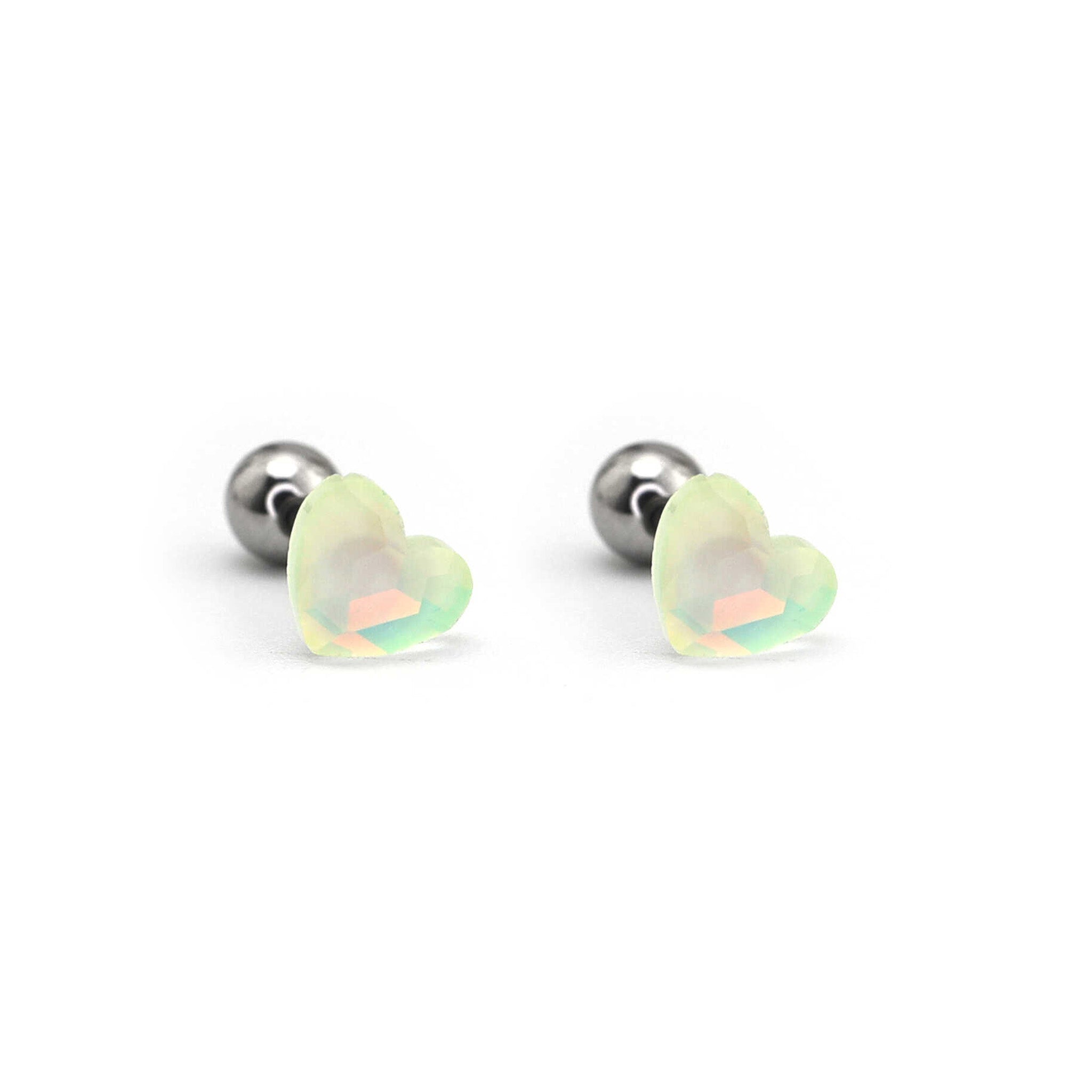 PAIR OF Basic Heart Crystal Thin Gauge stainless steel Ear Studs - PAIR OF Basic Heart Crystal Thin Gauge stainless steel Ear Studs - White by CRUXJEWELRY