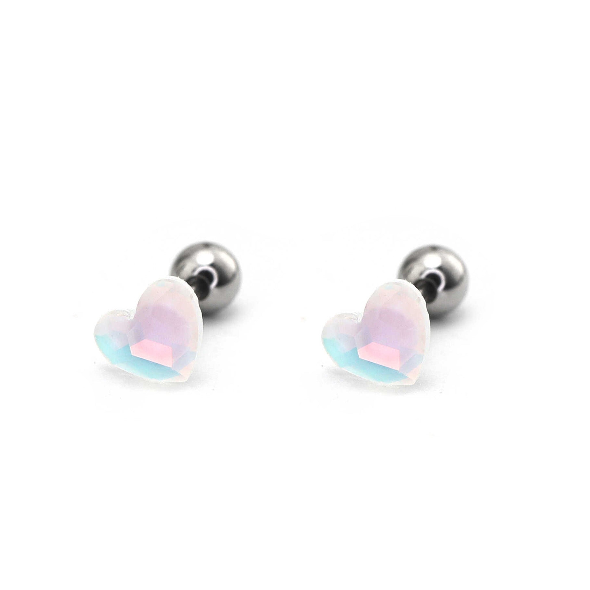 PAIR OF Basic Heart Crystal Thin Gauge stainless steel Ear Studs - PAIR OF Basic Heart Crystal Thin Gauge stainless steel Ear Studs - White by CRUXJEWELRY