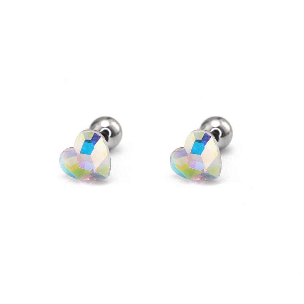 PAIR OF Basic Heart Crystal Thin Gauge stainless steel Ear Studs - PAIR OF Basic Heart Crystal Thin Gauge stainless steel Ear Studs - AB Coating by CRUXJEWELRY