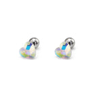 PAIR OF Basic Heart Crystal Thin Gauge stainless steel Ear Studs - PAIR OF Basic Heart Crystal Thin Gauge stainless steel Ear Studs - AB Coating by CRUXJEWELRY