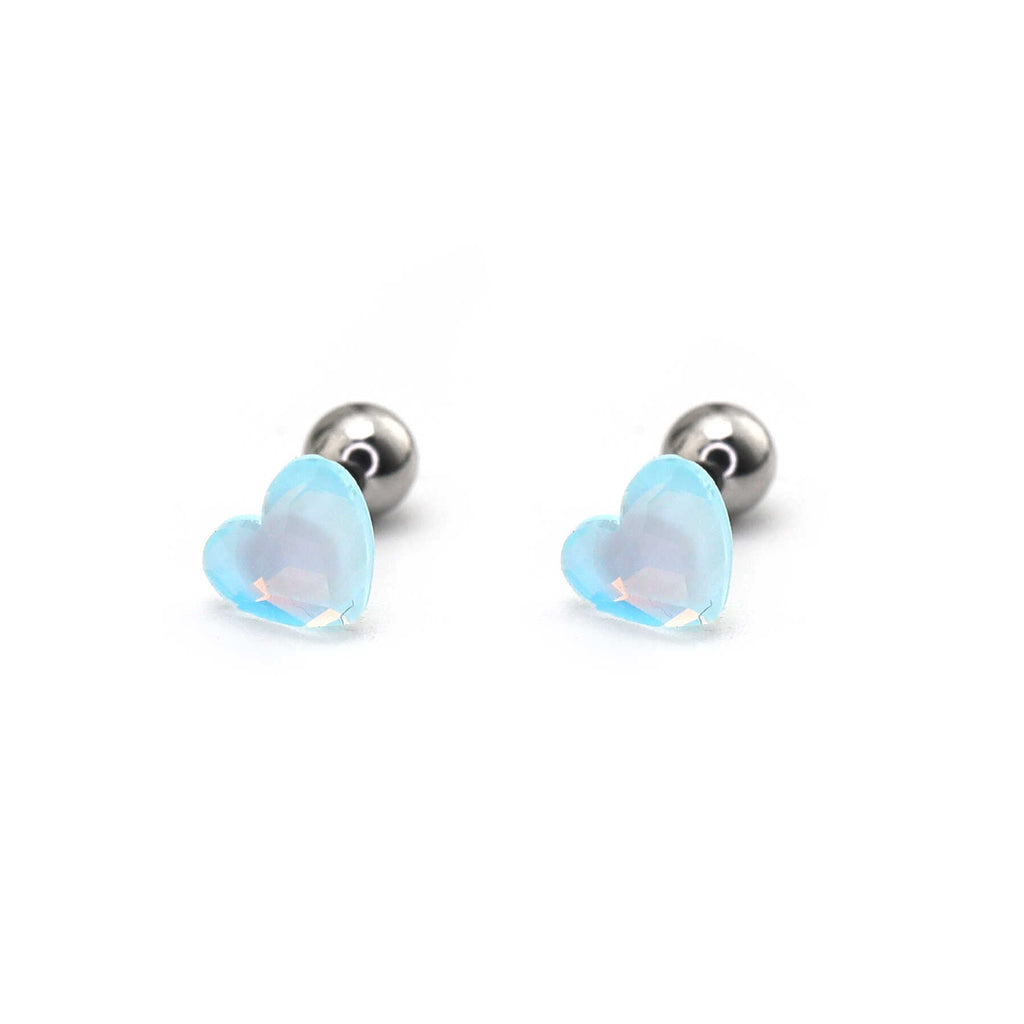 PAIR OF Basic Heart Crystal Thin Gauge stainless steel Ear Studs - PAIR OF Basic Heart Crystal Thin Gauge stainless steel Ear Studs - Light Blue by CRUXJEWELRY