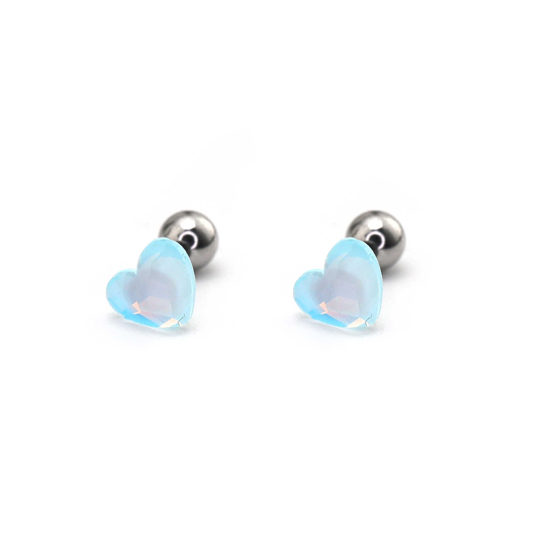 PAIR OF Basic Heart Crystal Thin Gauge stainless steel Ear Studs - PAIR OF Basic Heart Crystal Thin Gauge stainless steel Ear Studs - Light Blue by CRUXJEWELRY