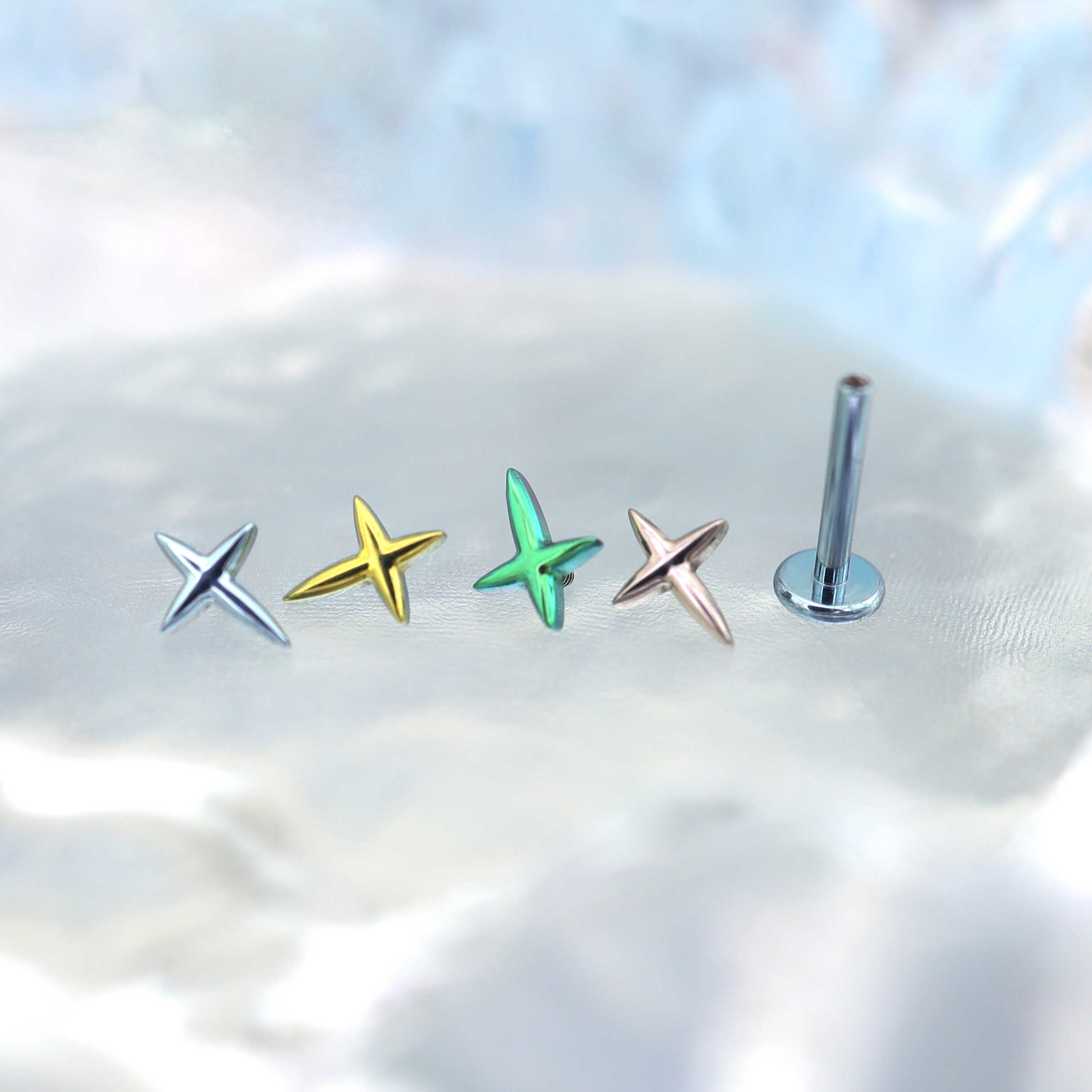 Minimalist Four-Point Star Internally Threaded Titanium Studs - Minimalist Four-Point Star Internally Threaded Titanium Studs - Gold / 6mm by CRUXJEWELRY