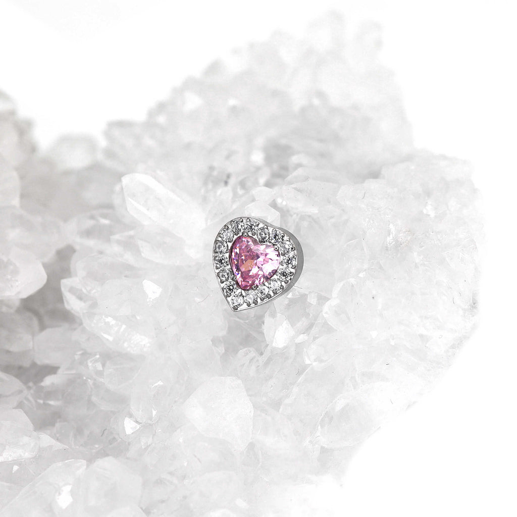 Micro-Pave Heart CZ Internally Threaded Titanium Studs - Micro-Pave Heart CZ Internally Threaded Titanium Studs - Pink / 6mm by CRUXJEWELRY