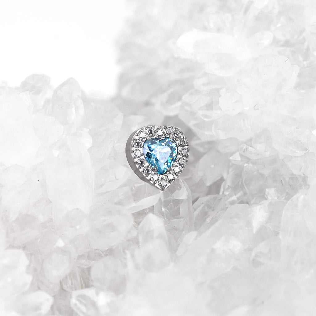 Micro-Pave Heart CZ Internally Threaded Titanium Studs - Micro-Pave Heart CZ Internally Threaded Titanium Studs - Blue / 6mm by CRUXJEWELRY